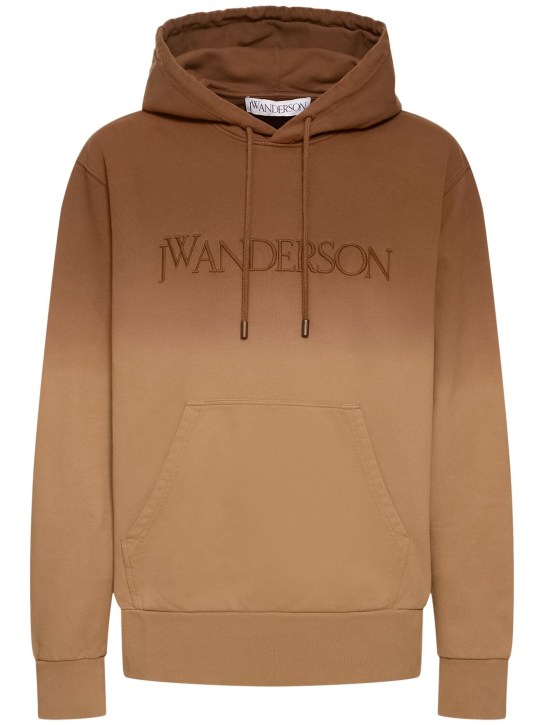 JW Anderson: Logo embroidery cotton gradient hoodie - Tobacco - men_0 | Luisa Via Roma