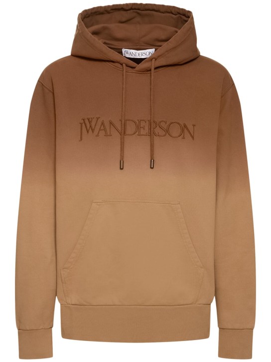 JW Anderson: Sudadera de algodón con logo y capucha - Tabaco - men_0 | Luisa Via Roma