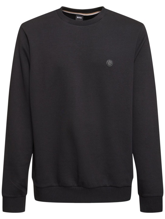 Boss: Sharpe logo stretch cotton sweatshirt - Black - men_0 | Luisa Via Roma