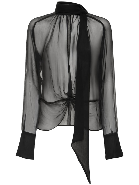 Nina Ricci: Silk shirt w/scarf - Black - women_0 | Luisa Via Roma