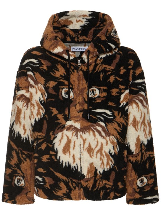 JW Anderson: Veste en acrylique mélangé imprimé à capuche - Marron - men_0 | Luisa Via Roma