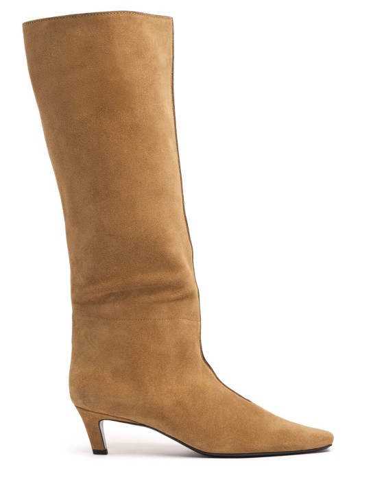 Toteme: 55mm The Wide Shaft suede boots - Caramel - women_0 | Luisa Via Roma