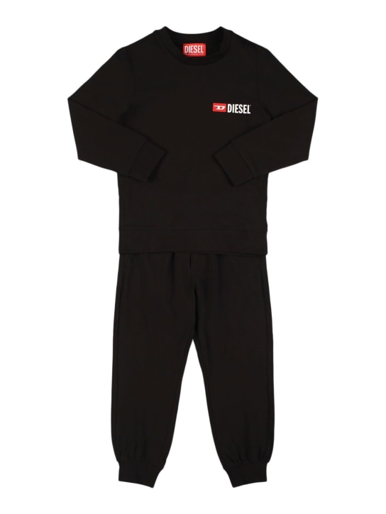 Diesel Kids: Set pigiama in cotone con logo - Nero - kids-boys_0 | Luisa Via Roma