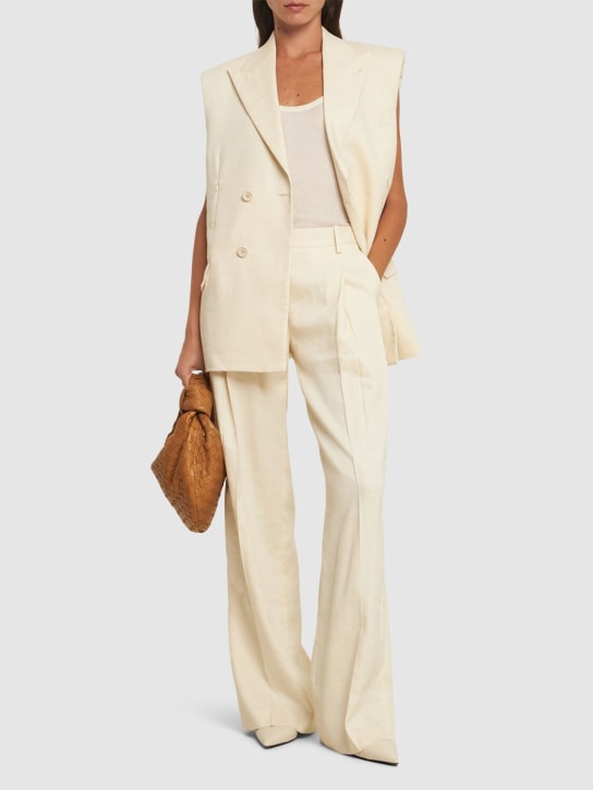 Helmut Lang: Double pleat linen blend pants - Ivory - women_1 | Luisa Via Roma