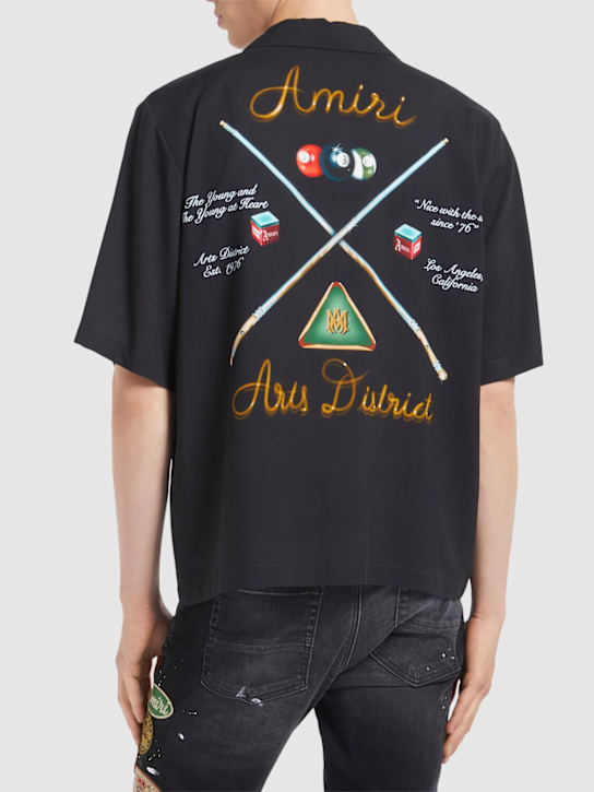 Amiri: Pool Cue printed viscose bowling shirt - Black - men_2 | Luisa Via Roma