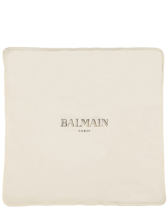 Balmain: Coperta in jersey di cotone / logo - Bianco/Oro - kids-boys_0 | Luisa Via Roma