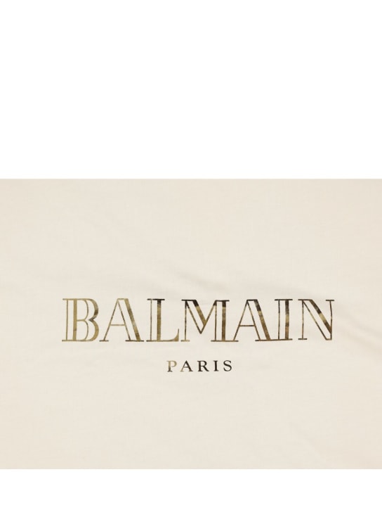 Balmain: Coperta in jersey di cotone / logo - Bianco/Oro - kids-boys_1 | Luisa Via Roma