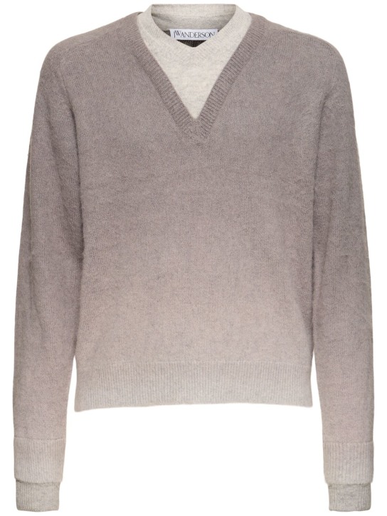 JW Anderson: V-neck gradient alpaca & wool sweater - Dark Grey - men_0 | Luisa Via Roma