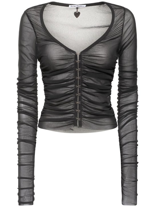 Acne Studios: Nylon mesh top - Anthracite - women_0 | Luisa Via Roma