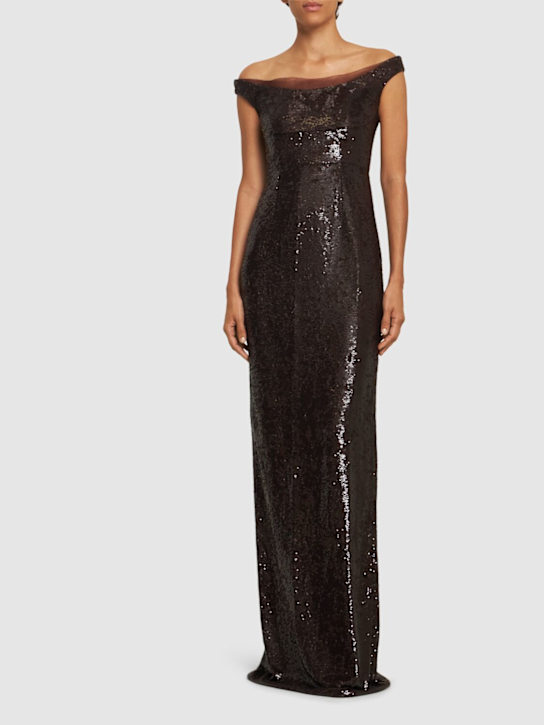Roland Mouret: Sequined off-the-shoulder gown - Dark Brown - women_1 | Luisa Via Roma