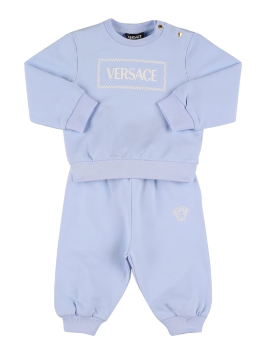 Versace: Felpa e pantaloni in cotone - Celeste - kids-girls_0 | Luisa Via Roma