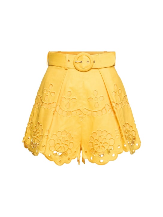 Zimmermann: Short en lin brodé Pop - Jaune - women_0 | Luisa Via Roma