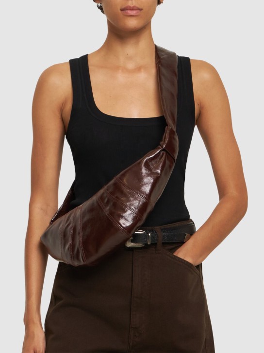 Lemaire: Small Croissant coated canvas bag - Chocolate - women_1 | Luisa Via Roma