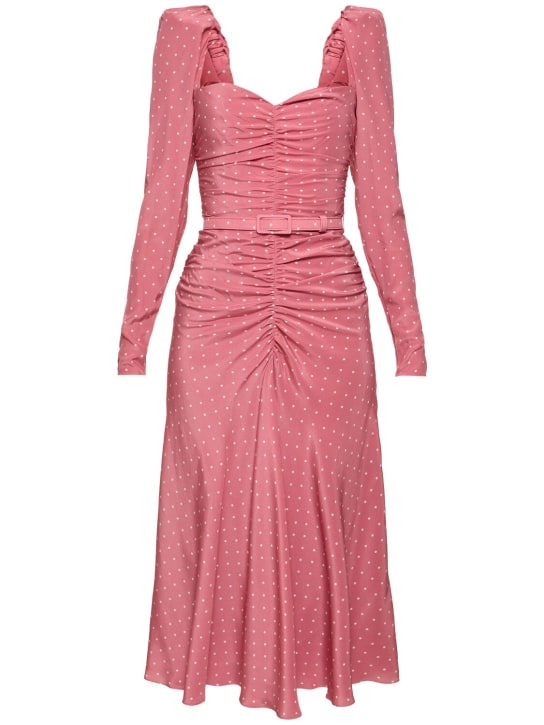 Alessandra Rich: Polka dot print draped silk midi dress - Pink/White - women_0 | Luisa Via Roma