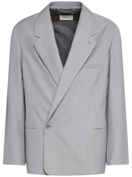Lemaire: Soft double breast jacket - Blue Grey Melan - men_0 | Luisa Via Roma
