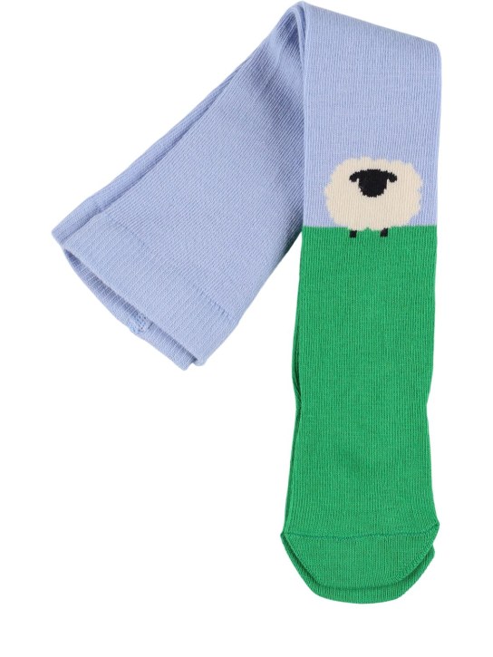 Stella McCartney Kids: Cotton blend knit tights - Blue/Green - kids-girls_0 | Luisa Via Roma