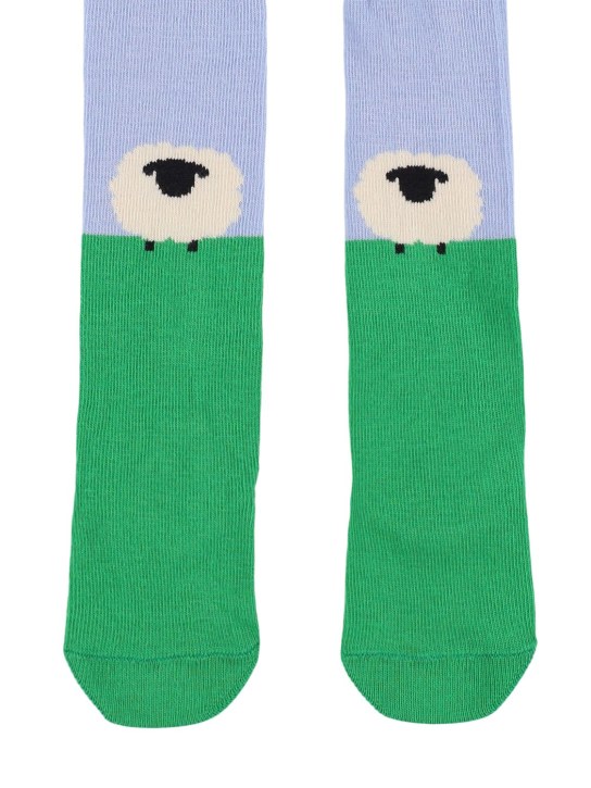 Stella McCartney Kids: Cotton blend knit tights - Blue/Green - kids-girls_1 | Luisa Via Roma