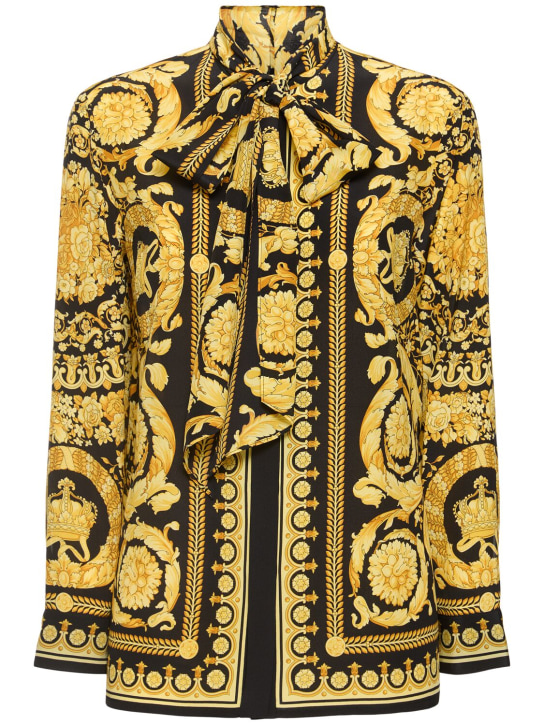 Versace: Baroque print silk shirt - Black/Gold - women_0 | Luisa Via Roma