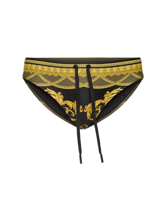 Versace: Badeslip aus Lycra „Heritage“ - 5bc60-black+dar - men_0 | Luisa Via Roma