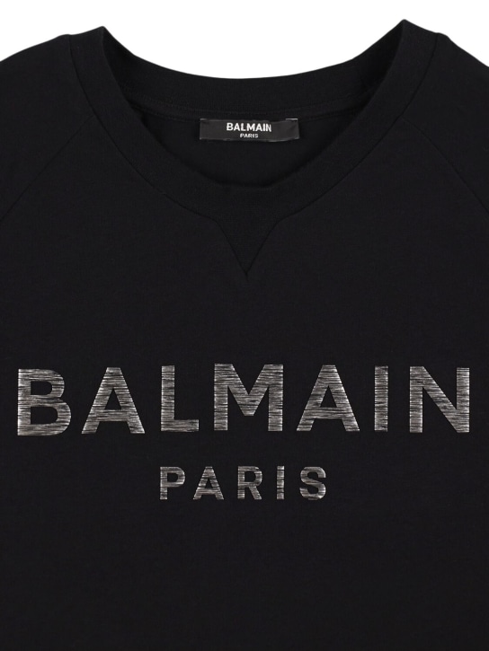 Balmain: Cotton jersey t-shirt w/ logo - Black/Silver - kids-girls_1 | Luisa Via Roma