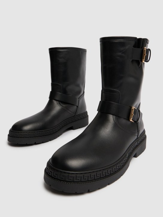 Versace: Leather biker boots - Black - kids-girls_1 | Luisa Via Roma