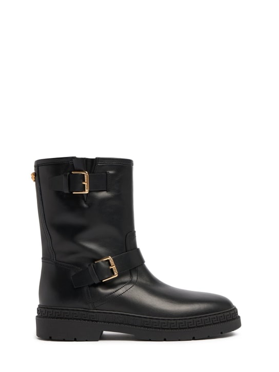 Versace: Leather biker boots - Black - kids-girls_0 | Luisa Via Roma