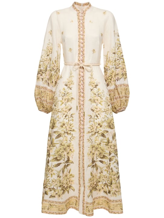 Zimmermann: Golden printed linen buttoned midi dress - Sage/Multi - women_0 | Luisa Via Roma