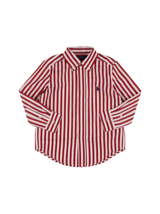 Polo Ralph Lauren: Logo embroidered cotton poplin shirt - White/Red - kids-boys_0 | Luisa Via Roma