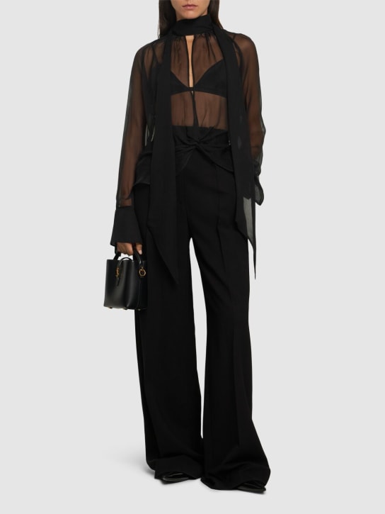 Nina Ricci: Silk shirt w/scarf - Black - women_1 | Luisa Via Roma