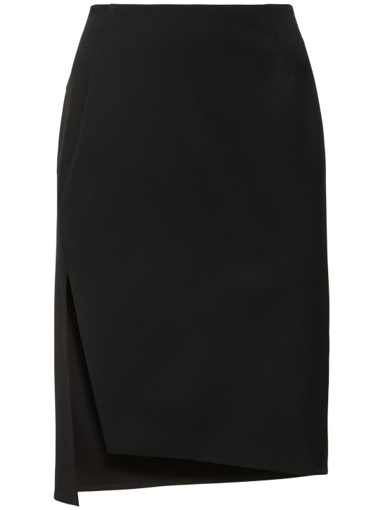 Versace: Stretch wool midi skirt - Black - women_0 | Luisa Via Roma