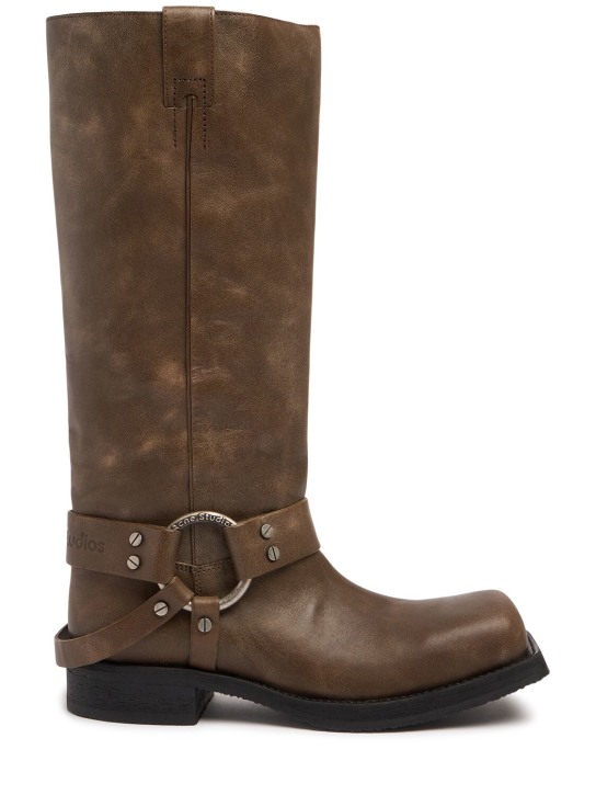 Acne Studios: 40mm Balius leather tall boots - Greige - women_0 | Luisa Via Roma