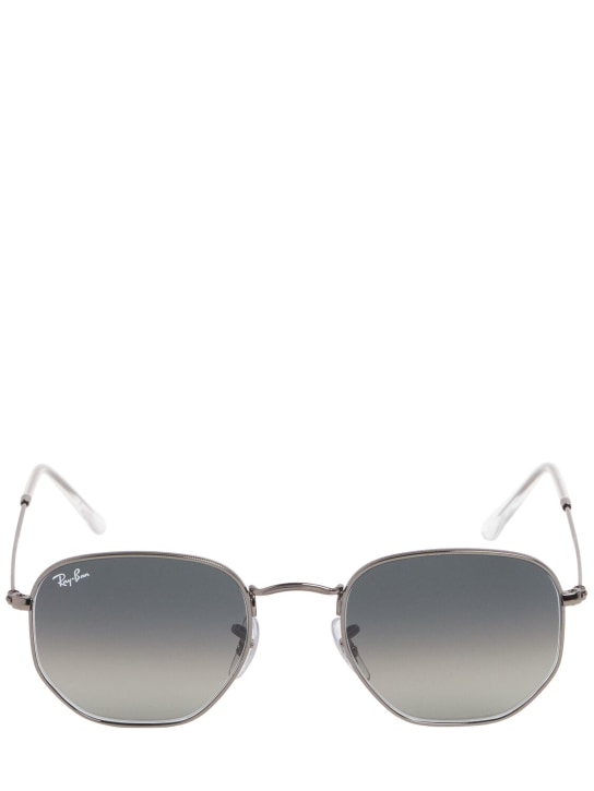 Ray-Ban: Hexagonal flat lens metal sunglasses - Gunmetal/Grey - men_0 | Luisa Via Roma