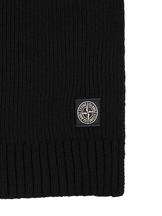 Stone Island Junior: Sciarpa in misto lana con patch logo - Nero - kids-boys_1 | Luisa Via Roma