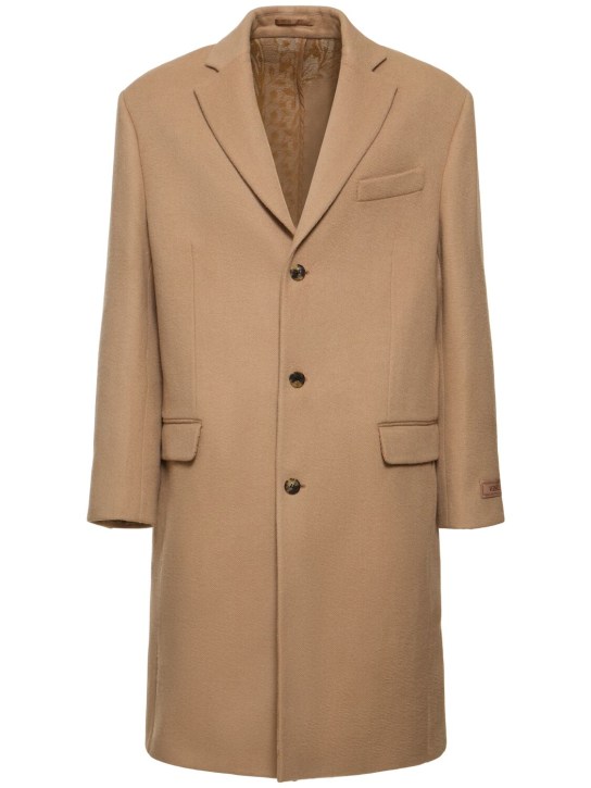 Versace: Wool & cashmere long coat - Camel - men_0 | Luisa Via Roma