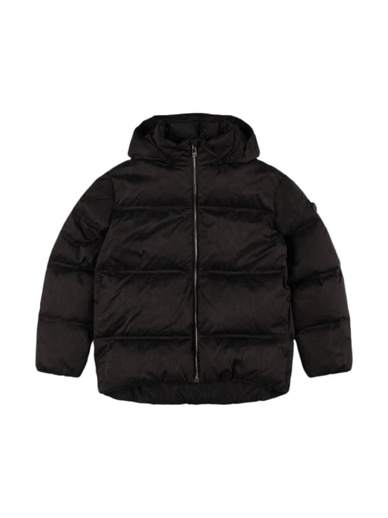 Versace: Hooded poly down jacket - Black - kids-girls_0 | Luisa Via Roma