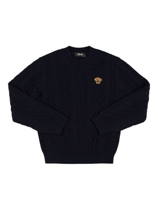 Versace: Wool knit sweater - Blue - kids-girls_0 | Luisa Via Roma