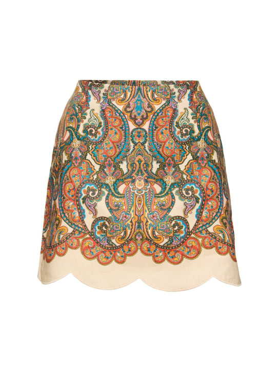 Zimmermann: Ottie printed linen scalloped mini skirt - Multicolor - women_0 | Luisa Via Roma