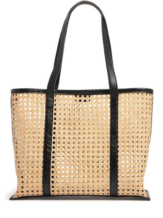 Bembien: Medium Margot rattan & leather tote bag - Natural/Black - women_0 | Luisa Via Roma