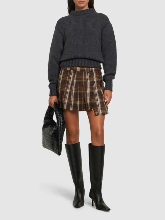 Acne Studios: Ipleat check wool blend mini skirt - Brown/Beige - women_1 | Luisa Via Roma