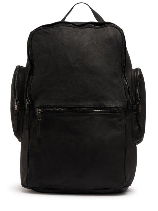 Giorgio Brato: Brushed leather weekend backpack - Black - men_0 | Luisa Via Roma
