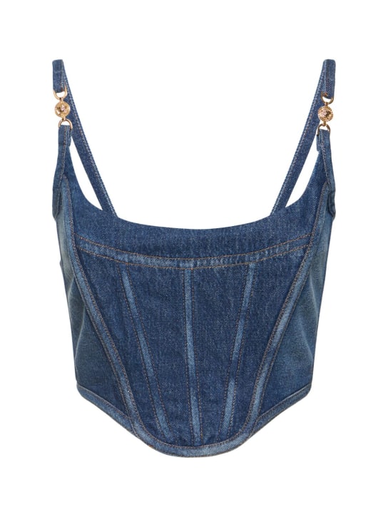 Versace: Stonewashed denim crop top - Blue - women_0 | Luisa Via Roma