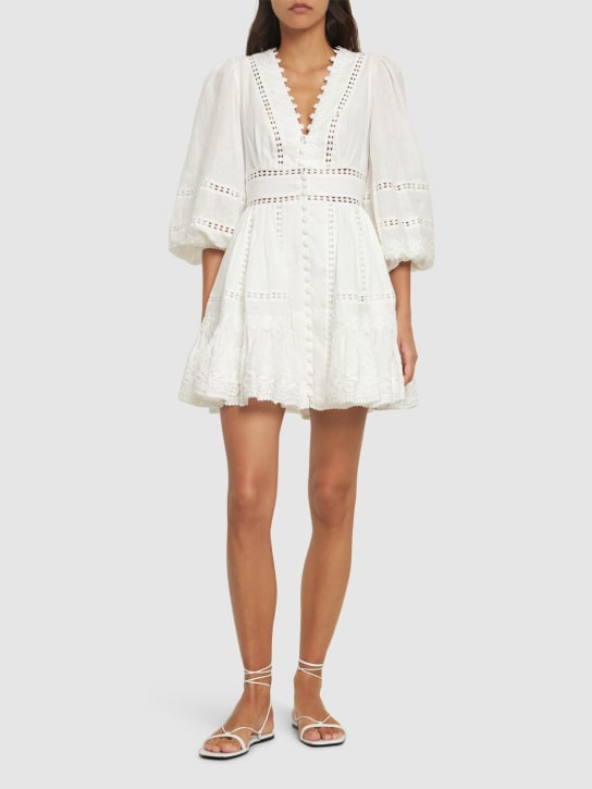 Zimmermann: Pop trimmed linen mini dress - Ivory - women_1 | Luisa Via Roma