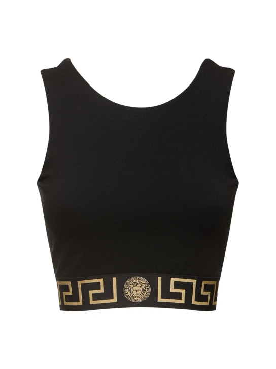 Versace: Logo jersey sport bra top - Black - women_0 | Luisa Via Roma