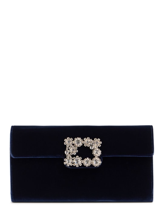 Roger Vivier: Velvet clutch w/embellished buckle - Blue - women_0 | Luisa Via Roma