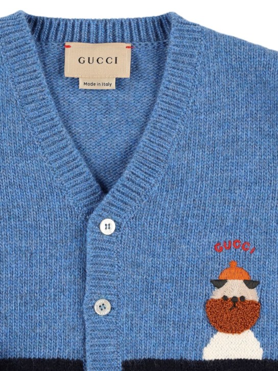 Gucci: Intarsia wool cardigan - Dusk Blue - kids-girls_1 | Luisa Via Roma