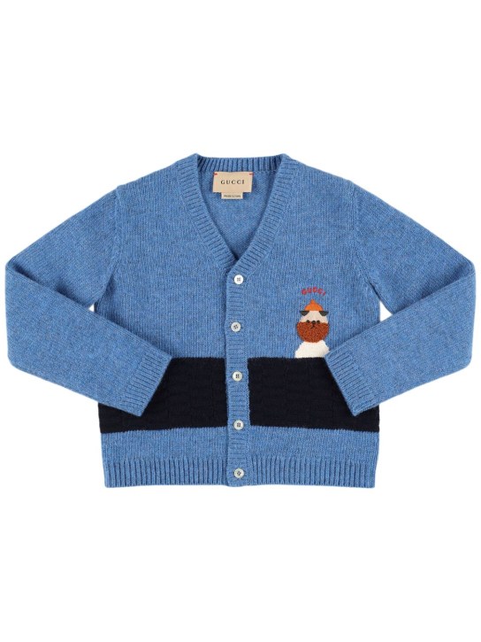 Gucci: Intarsia wool cardigan - Dusk Blue - kids-girls_0 | Luisa Via Roma