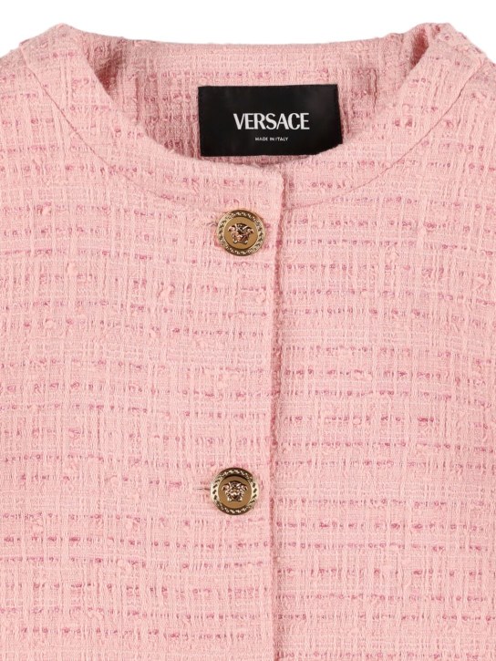 Versace: Cotton blend tweed jacket - Pink - kids-girls_1 | Luisa Via Roma