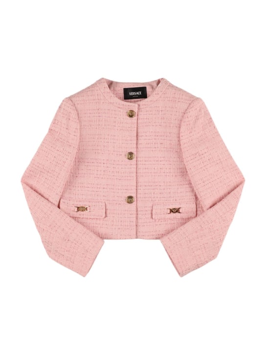 Versace: Cotton blend tweed jacket - Pink - kids-girls_0 | Luisa Via Roma