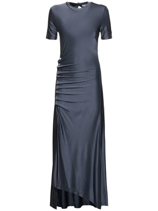 Rabanne: Vestito midi in jersey di viscosa con bottoni - Navy - women_0 | Luisa Via Roma