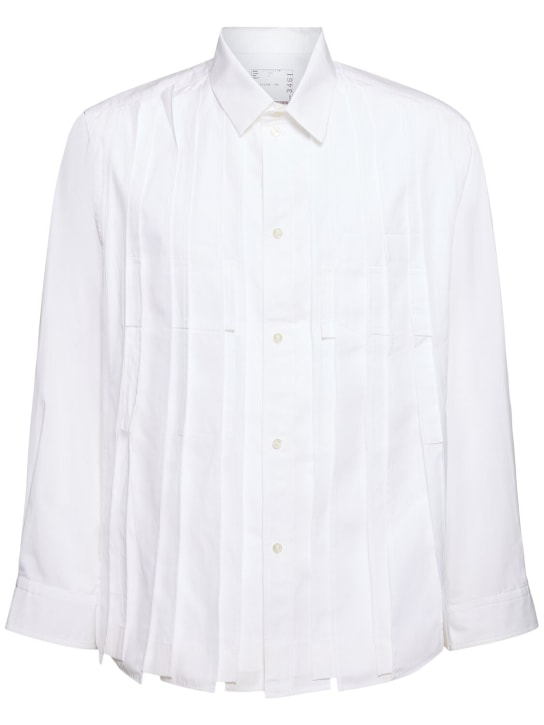 Sacai: Chemise en popeline de coton plissé - Blanc Cassé - men_0 | Luisa Via Roma